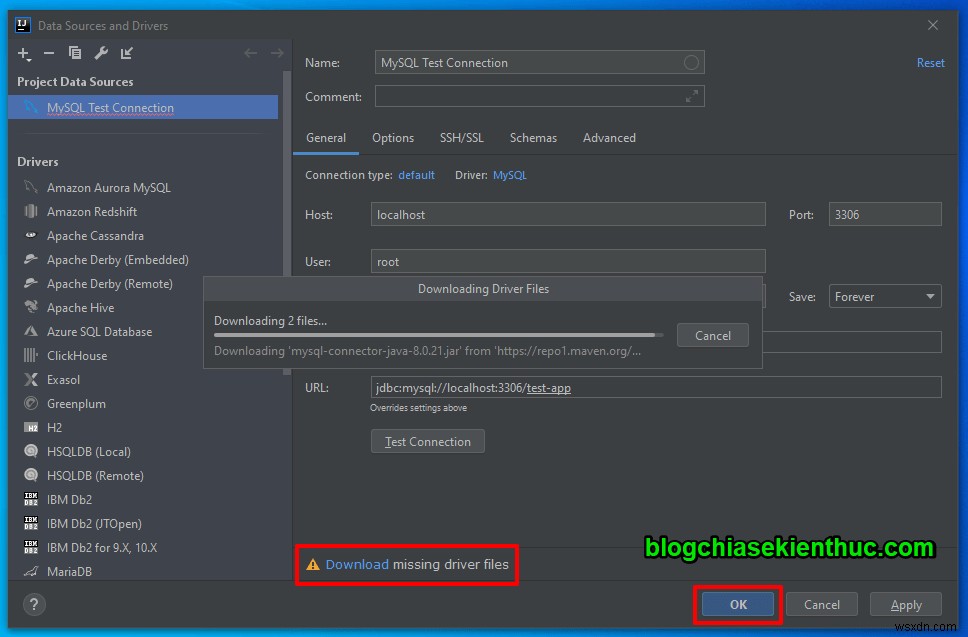 IntelliJ में MySQL सर्वर से कनेक्ट करने के निर्देश