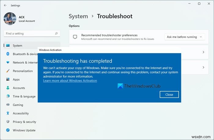 0x87e107f9 Windows Activation Error ठीक करें