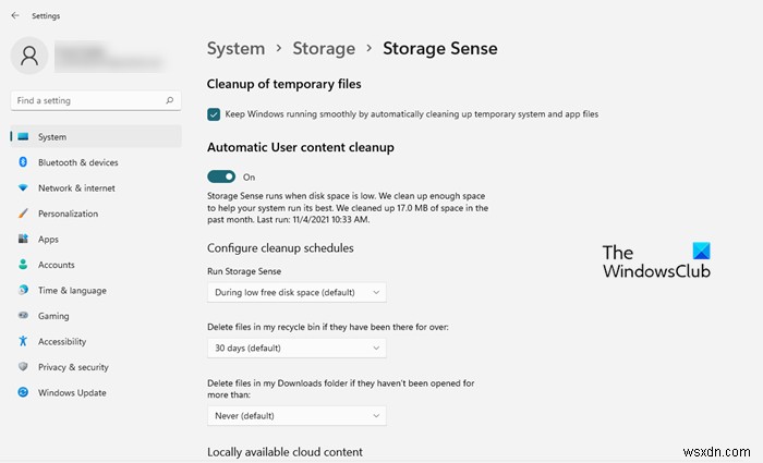 Windows 11 में Storage Sense का उपयोग करके डिस्क स्थान खाली करें