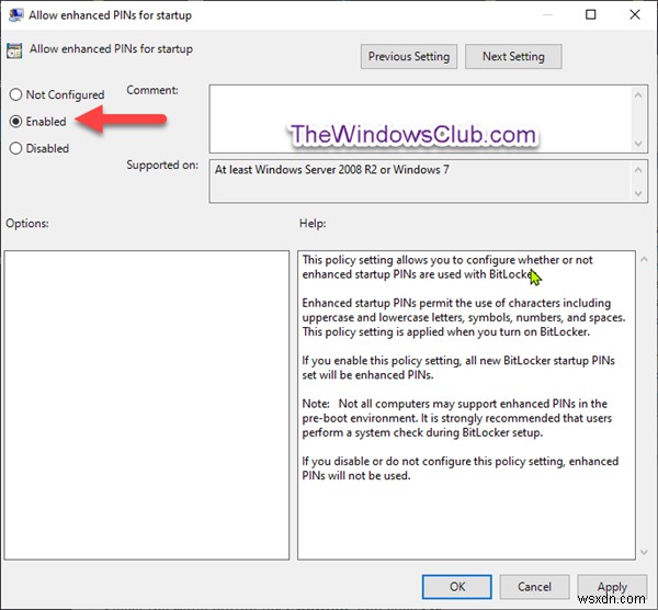 Windows 11/10 में BitLocker Startup के लिए Enhanced PINs सक्षम या अक्षम कैसे करें