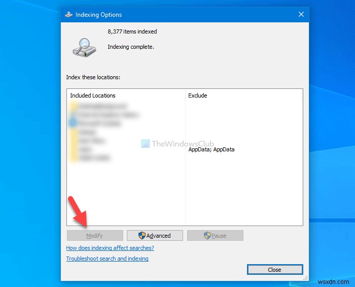 Windows 10 में उपयोगकर्ताओं को सर्च इंडेक्स स्थानों को संशोधित करने से कैसे रोकें