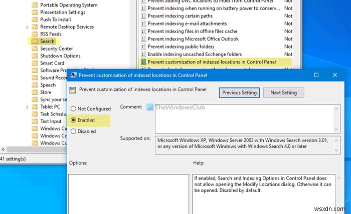 Windows 10 में उपयोगकर्ताओं को सर्च इंडेक्स स्थानों को संशोधित करने से कैसे रोकें