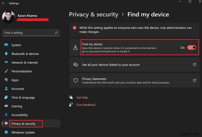 चोरी हुए लैपटॉप को कैसे ट्रैक करें; Windows 11/10 में Find My Device सक्षम करें