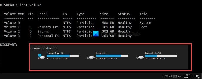 Command Prompt का उपयोग करके हार्ड ड्राइव पार्टीशन दिखाएं या छिपाएं