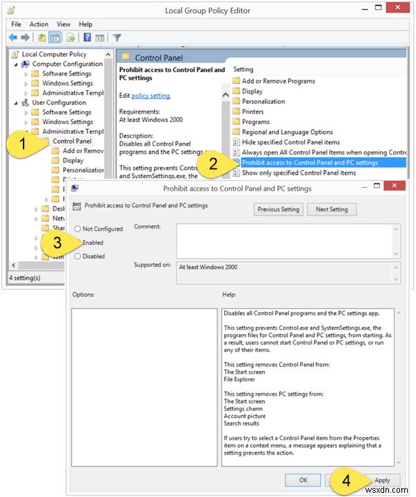 Windows 11/10 में Control Panel और Settings तक पहुंच प्रतिबंधित करें