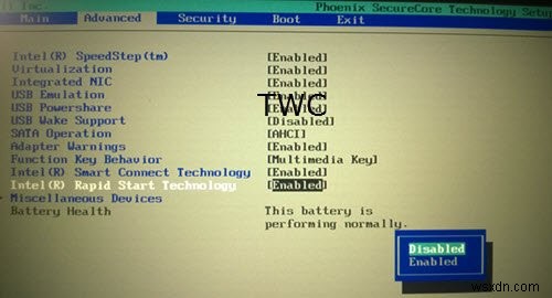 आपका सिस्टम Intel Rapid Start Technology सक्षम नहीं दिखाता