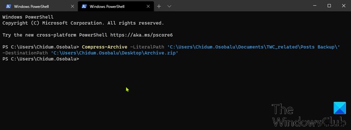 Windows 11/10 में PowerShell का उपयोग करके फ़ाइलों को ज़िप और अनज़िप कैसे करें