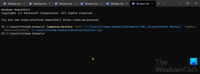 Windows 11/10 में PowerShell का उपयोग करके फ़ाइलों को ज़िप और अनज़िप कैसे करें