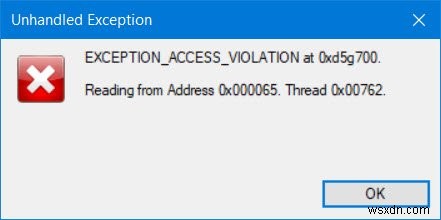 विंडोज 11/10 में Unhandled Exception Access Violation त्रुटि