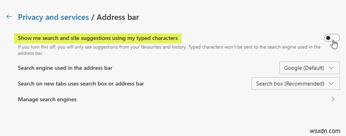 Microsoft Edge में एड्रेस बार खोज सुझाव कैसे अक्षम करें