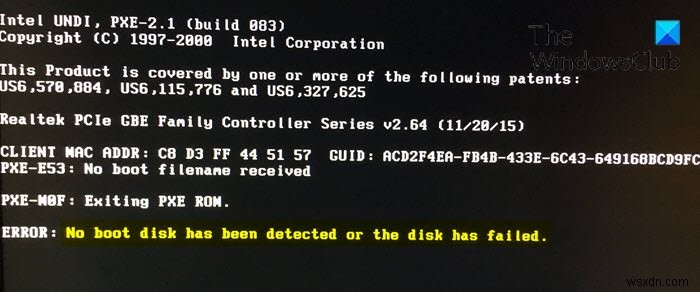  No boot disk has been detected or the disk has failed  एरर ठीक करें