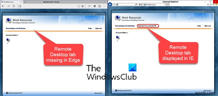 विंडोज 10 में Edge ब्राउज़र से RDWEB में रिमोट डेस्कटॉप टैब गायब