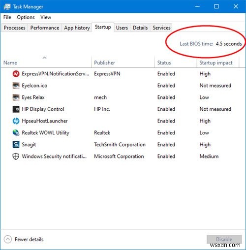 Windows 10 टास्क मैनेजर में लास्ट BIOS टाइम क्या है?