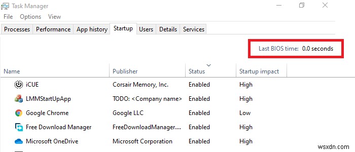Windows 10 टास्क मैनेजर में लास्ट BIOS टाइम क्या है?