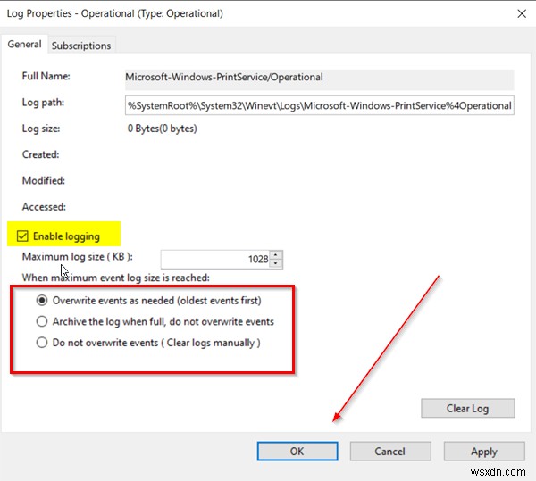 Windows 10 में इवेंट व्यूअर पर प्रिंट लॉगिंग कैसे सक्षम करें