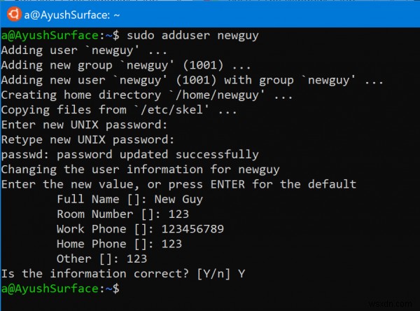 WSL डिस्ट्रो (विंडोज सबसिस्टम फॉर लिनक्स) में उपयोगकर्ता कैसे जोड़ें