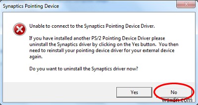 Synaptics Pointing Device Driver से कनेक्ट करने में असमर्थ