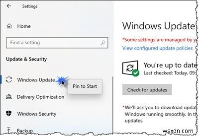 Windows 10 में Windows Update को स्टार्ट मेनू या टास्कबार पर पिन कैसे करें