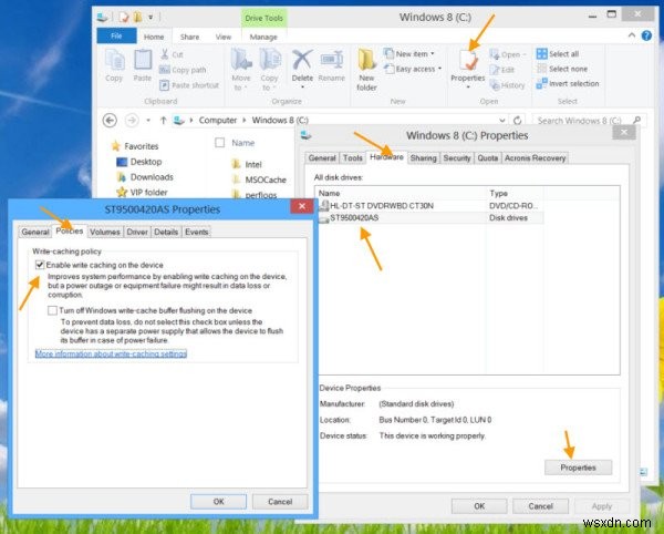 Windows 10 में डिस्क राइट कैशिंग सक्षम या अक्षम करें