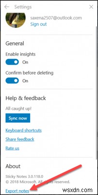 Windows 10 में स्टिकी नोट्स को Outlook.com पर निर्यात कैसे करें