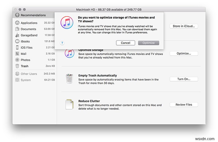 macOS Sierra के पर्जेबल स्पेस को समझें और हार्ड ड्राइव स्पेस ऑप्टिमाइज़ करने के लिए इसका उपयोग कैसे करें