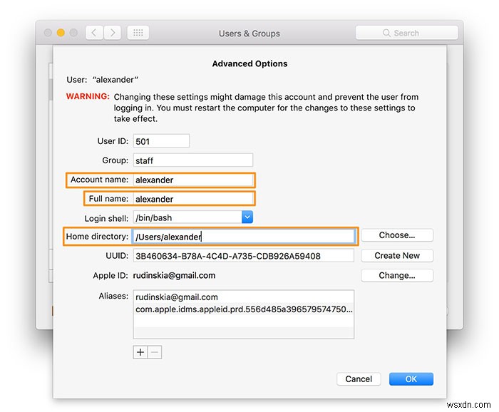 macOS पर अपने होम फ़ोल्डर का नाम कैसे बदलें