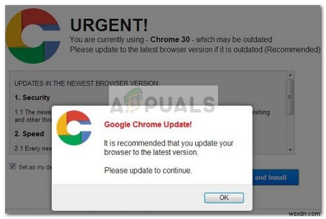 फिक्स: Critical Chrome Update Scam (गंभीर Chrome अपडेट घोटाला)