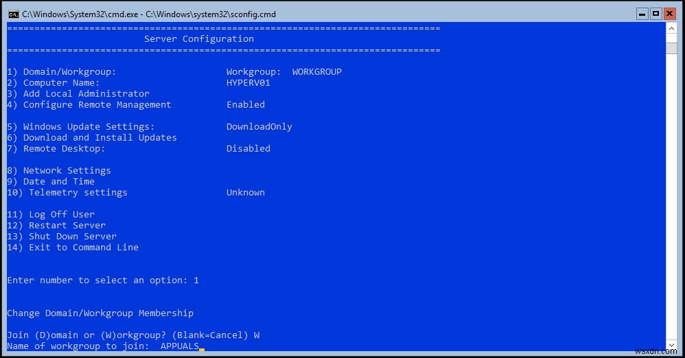 Hyper-V 2019 कोर सर्वर - प्रारंभिक कॉन्फ़िगरेशन
