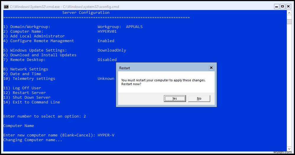 Hyper-V 2019 कोर सर्वर - प्रारंभिक कॉन्फ़िगरेशन