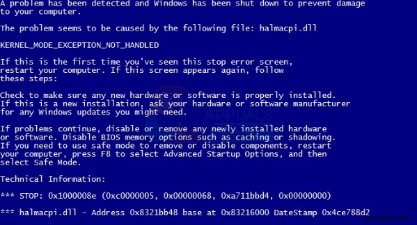 विंडोज़ 7 ब्लू स्क्रीन त्रुटि halmacpi.dll, ntkrnlpa.exe, tcp.sys को ठीक करें