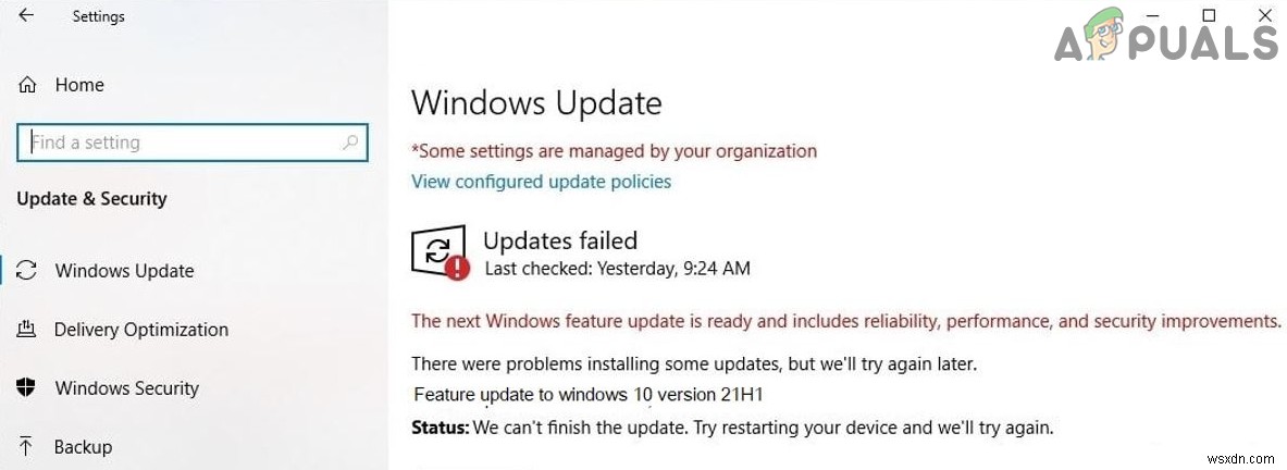  Windows 10, संस्करण 21H1 फीचर अपडेट इंस्टॉल करने में विफल  कैसे ठीक करें