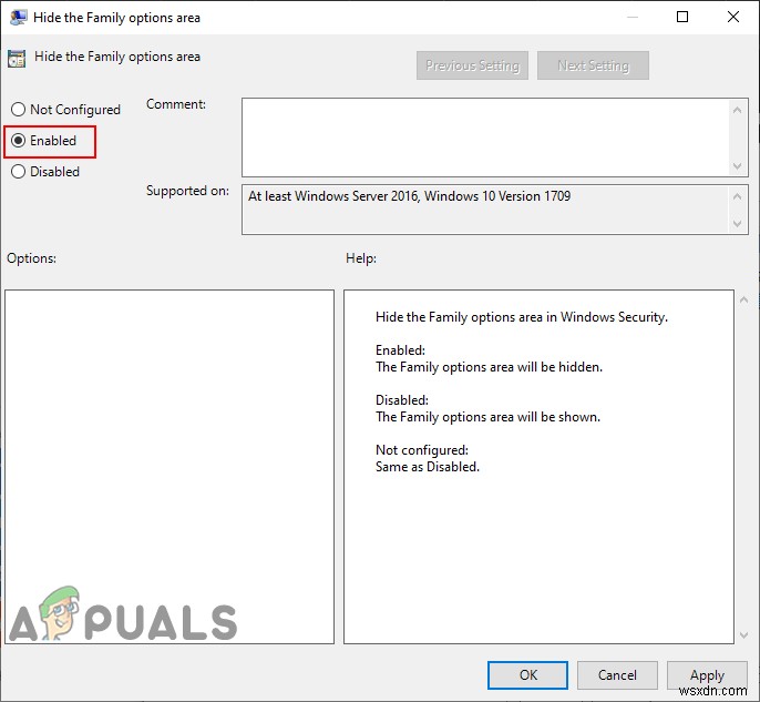 Windows 10 में फैमिली ऑप्शन क्षेत्र को कैसे छिपाएं?