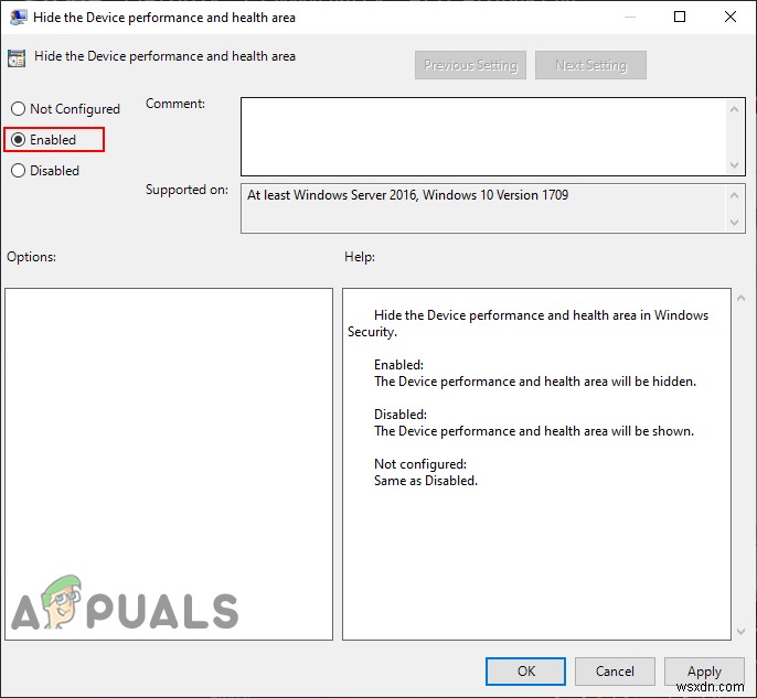 Windows 10 में डिवाइस प्रदर्शन और स्वास्थ्य क्षेत्र को कैसे छिपाएं?