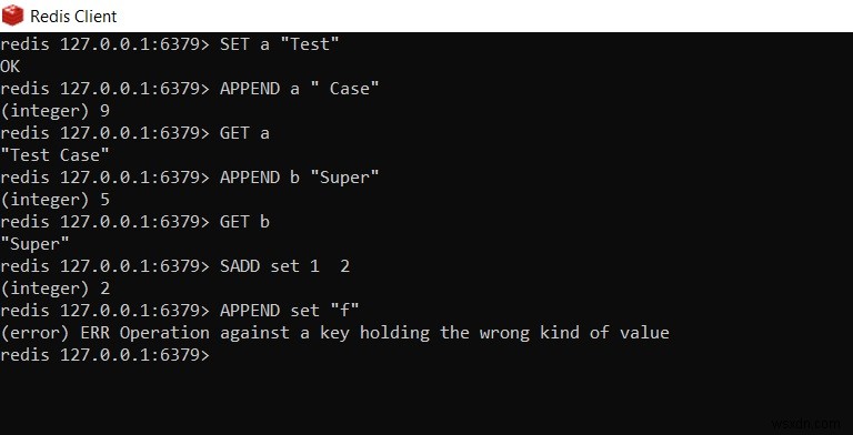 Redis APPEND का उपयोग करके मौजूदा स्ट्रिंग मान में टेक्स्ट जोड़ें