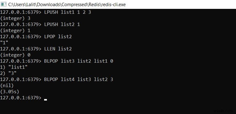 Redis LPOP और BLPOP का उपयोग करके लिस्ट का पहला तत्व हटाएं और वापस करें