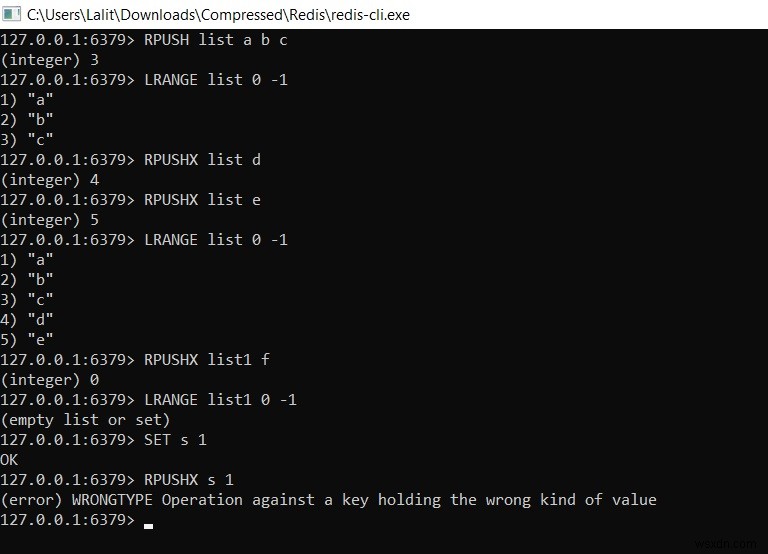 Redis RPUSH और RPUSHX का उपयोग करके लिस्ट के अंत में तत्व डालें