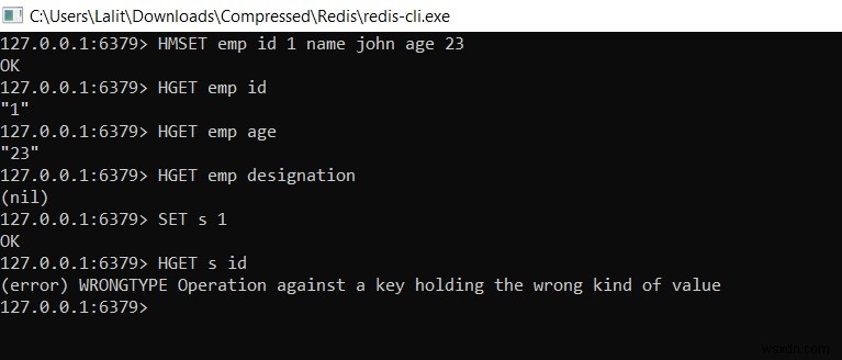 Redis में HGET और HMGET कमांड्स से हैश फील्ड मान प्राप्त करें