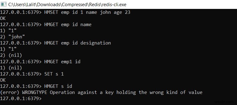 Redis में HGET और HMGET कमांड्स से हैश फील्ड मान प्राप्त करें