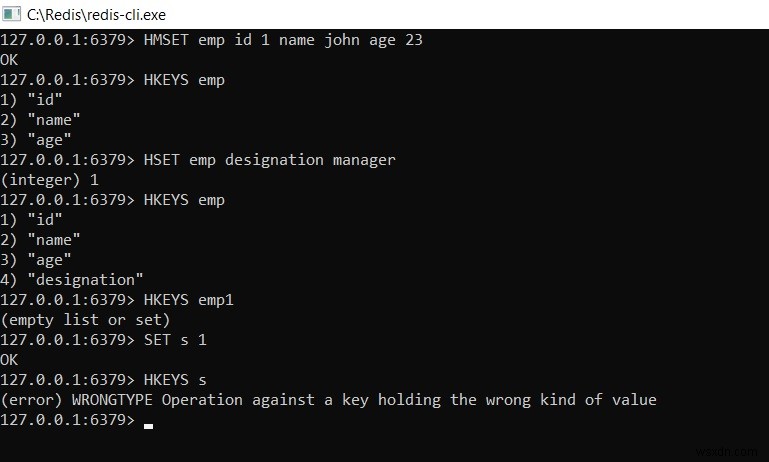 Redis HKEYS से हैश के सभी फील्ड नाम प्राप्त करें