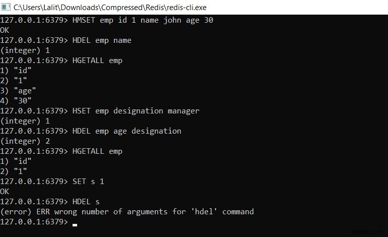 Redis HDEL से हैश फील्ड्स हटाएं
