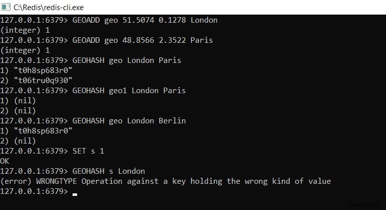 Redis GEOHASH: एकाधिक जियोस्पेशियल मेंबर्स के लिए जियोहेस स्ट्रिंग्स प्राप्त करें