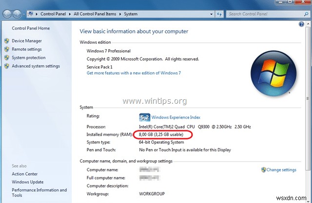 8 GB Windows 7 सिस्टम पर 3.25 GB उपयोग योग्य RAM सीमा को हल करें