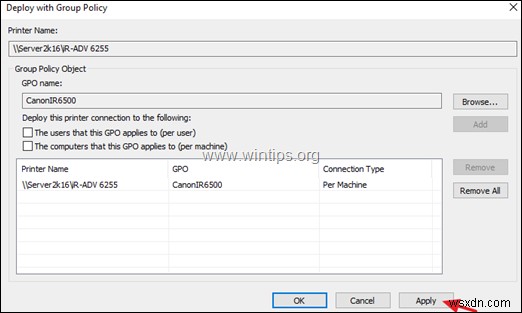 Windows Server 2016 पर ग्रुप पॉलिसी के माध्यम से नेटवर्क प्रिंटर परिनियोजित करें