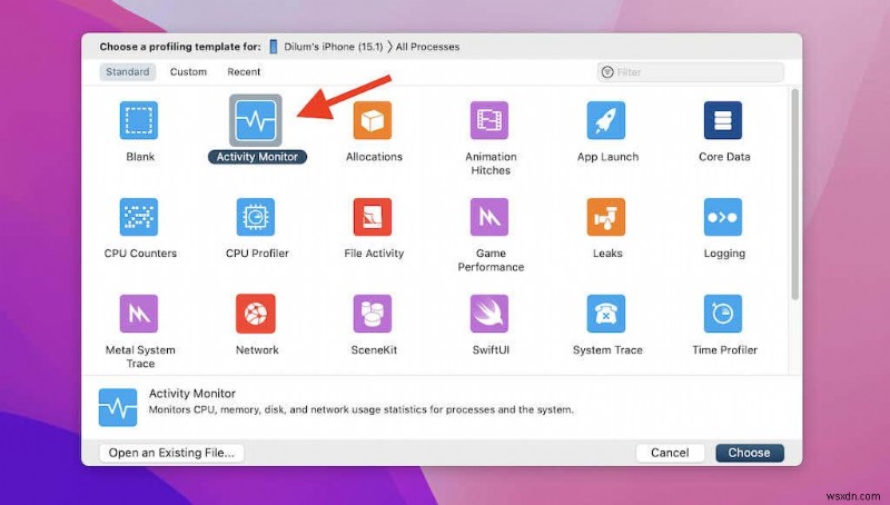 Xcode का उपयोग करके मैक पर आईफोन और आईपैड प्रोसेस देखें