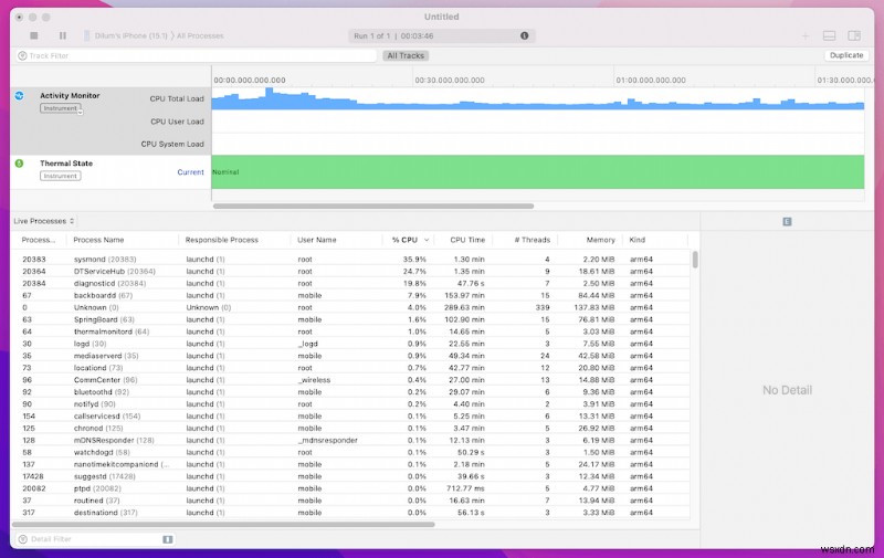 Xcode का उपयोग करके मैक पर आईफोन और आईपैड प्रोसेस देखें