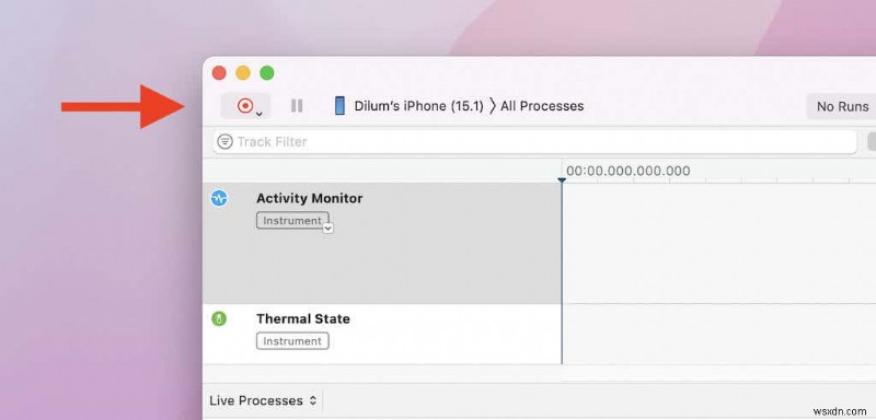 Xcode का उपयोग करके मैक पर आईफोन और आईपैड प्रोसेस देखें