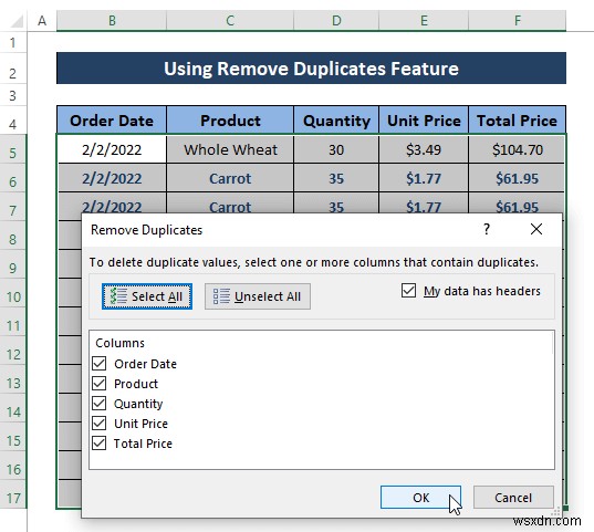 एडवांस्ड फ़िल्टरिंग के साथ Excel में डुप्लिकेट पंक्तियाँ हटाएं