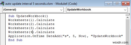 VBA का उपयोग करके एक्सेल डेटा को हर 5 सेकंड में स्वचालित रूप से रीफ्रेश करें
