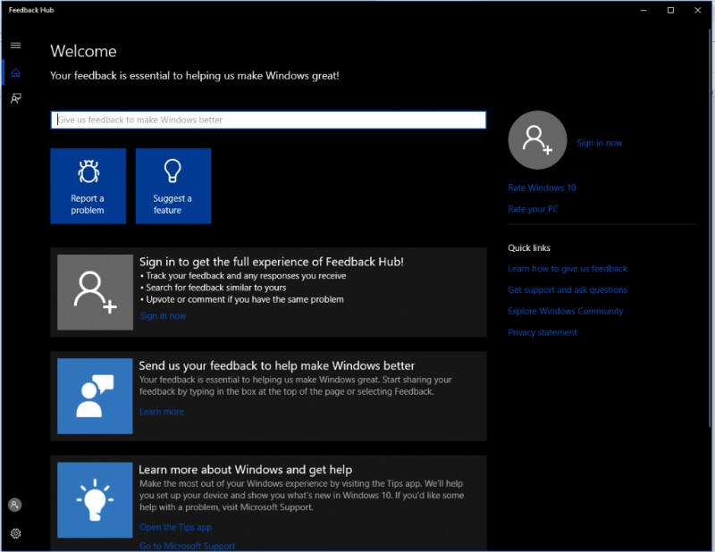 Windows 10 पर Feedback Hub का उपयोग करके फीडबैक भेजें और समस्याओं की रिपोर्ट करें