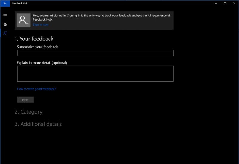 Windows 10 पर Feedback Hub का उपयोग करके फीडबैक भेजें और समस्याओं की रिपोर्ट करें